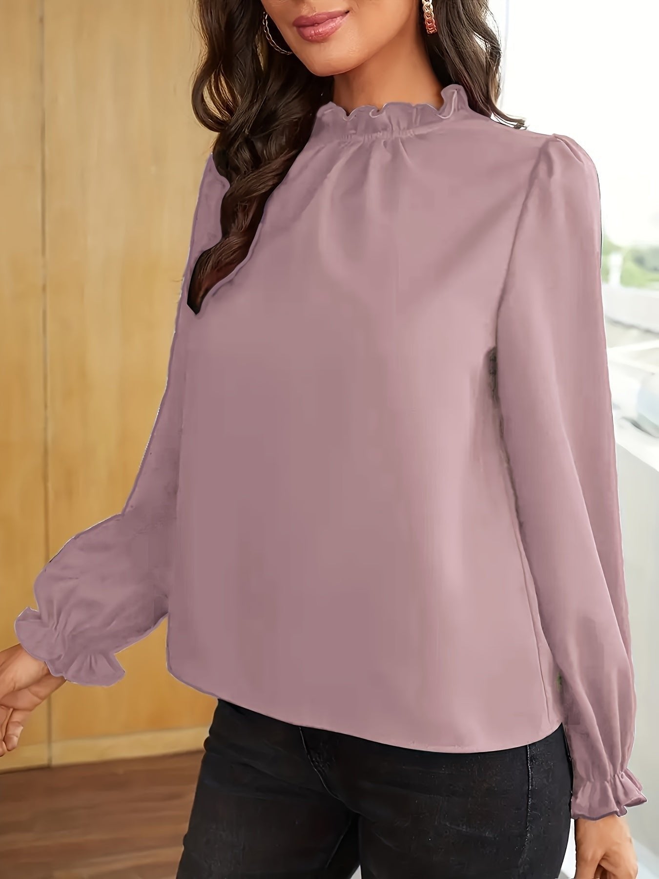 Women's Chiffon Work Ruffle Long Sleeve Blouse