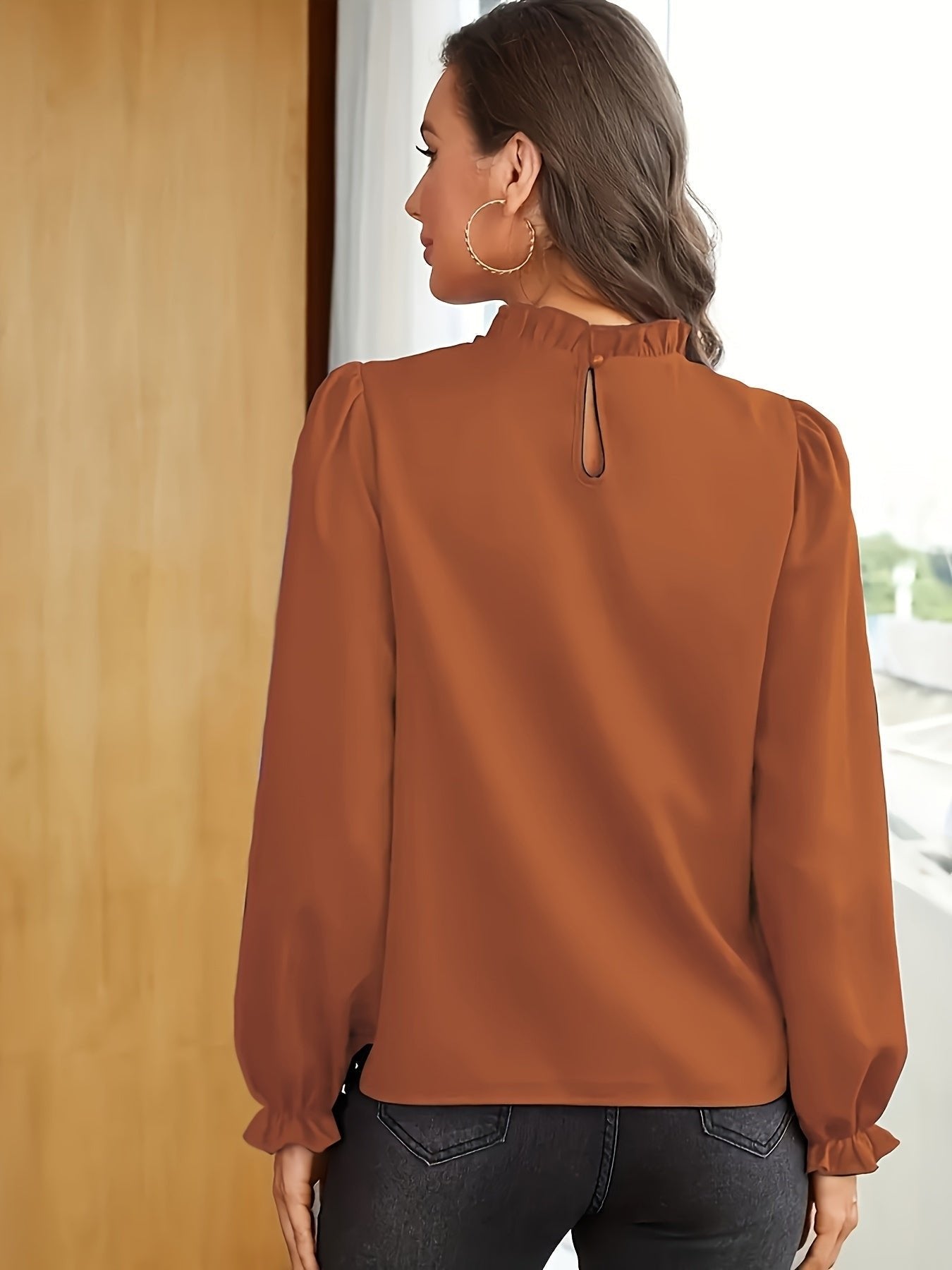 Women's Chiffon Work Ruffle Long Sleeve Blouse