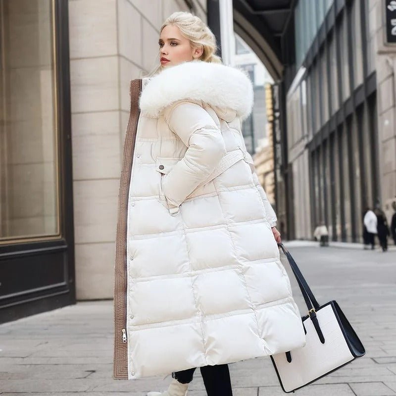 Women's Oversized Belted Longline Faux Fur Puffer Coat