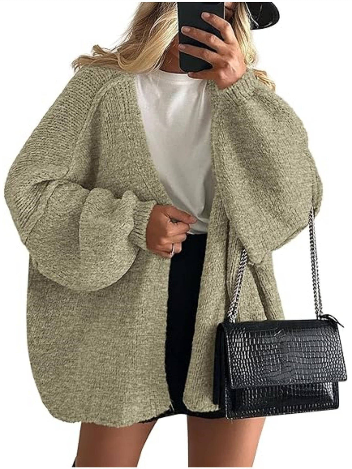 Women's Chunky Oversized Knit Ribbed Longline Cardigan - Light Green