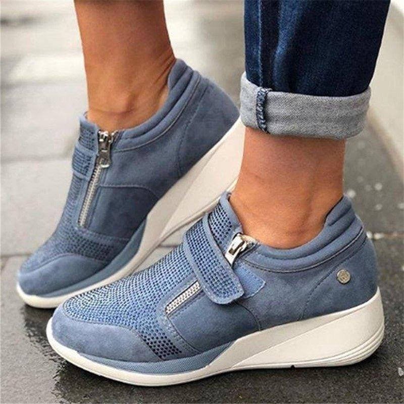 Women's Suede Wedge Trainers - Blue