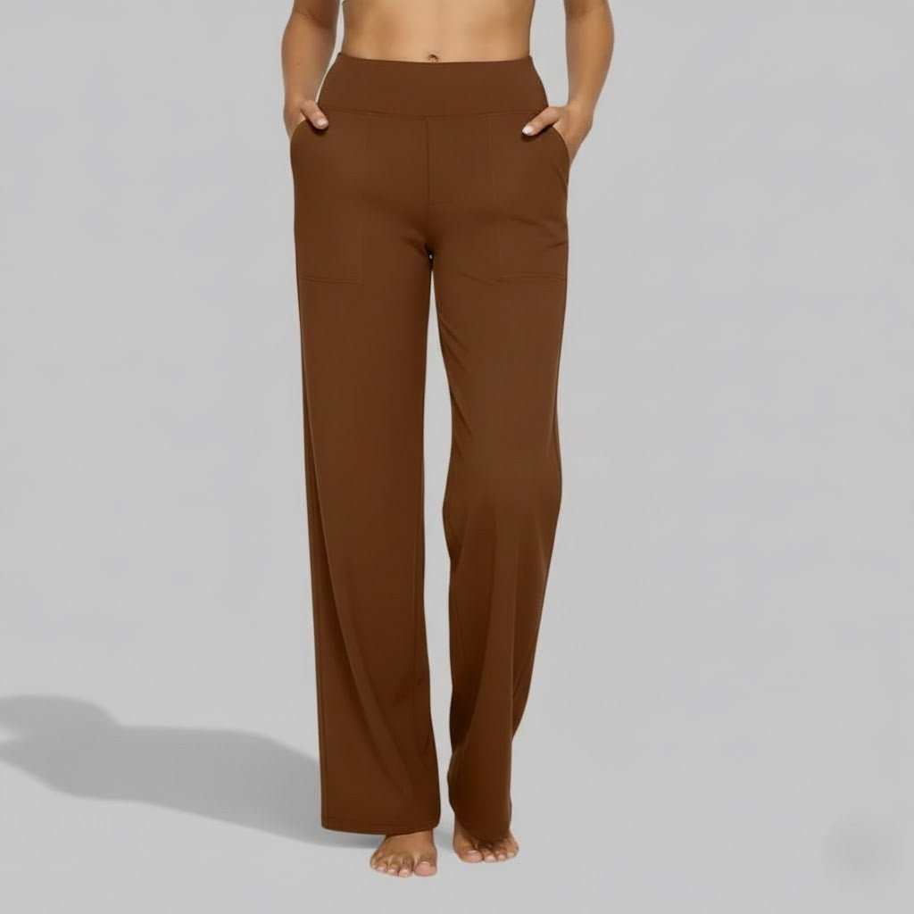 Women's High-Waisted Wide-Leg Trousers - Brown