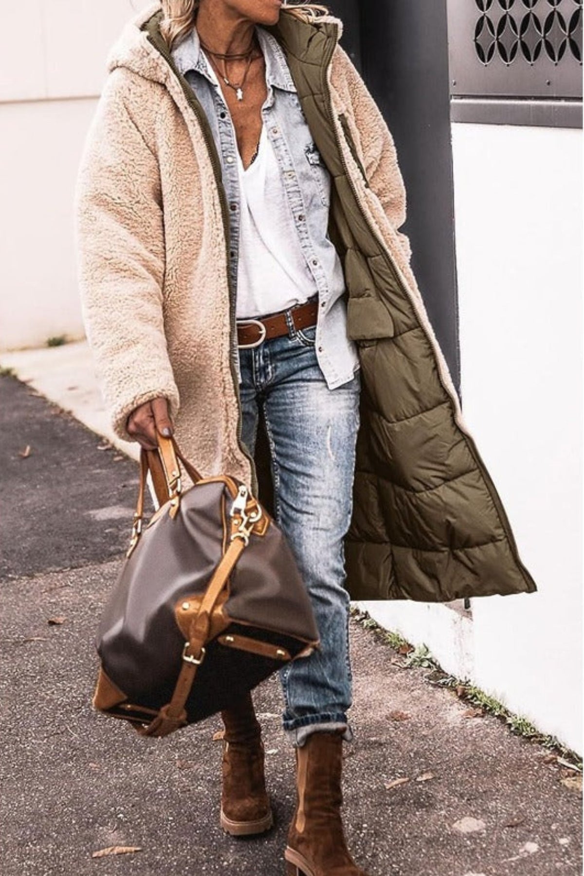 Women's Oversized Longline Teddy Puffer Coat