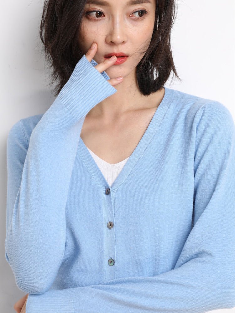 Women's Slim V-Neck Cardigan - Sky Blue