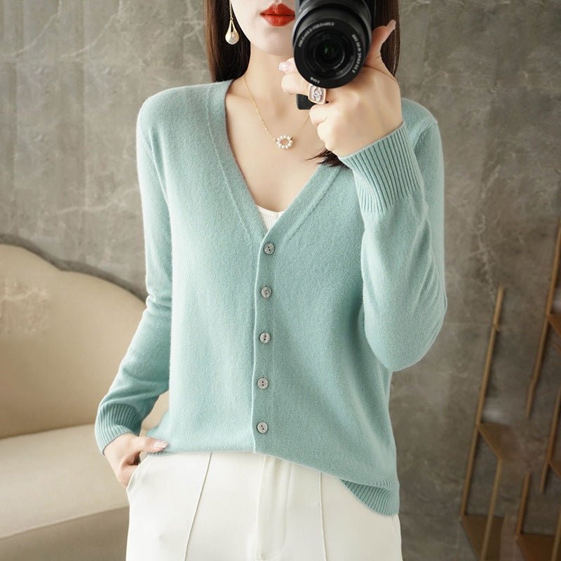 Women's Slim V-Neck Cardigan - Bean Green