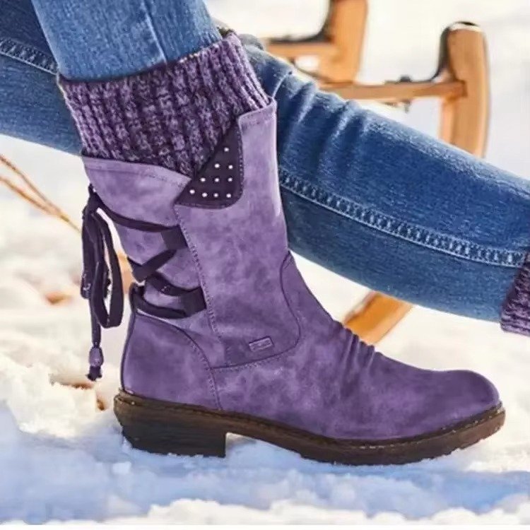 Women's Leather Mid-Calf Boots - Purple