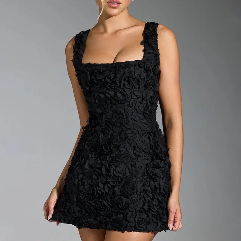 Women's Floral Bodycon Mini Party Dress - Black