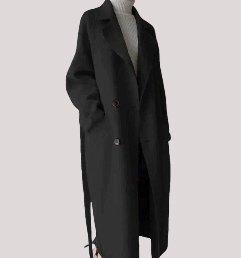 Women's Oversized Belted Wool Overcoat - Black