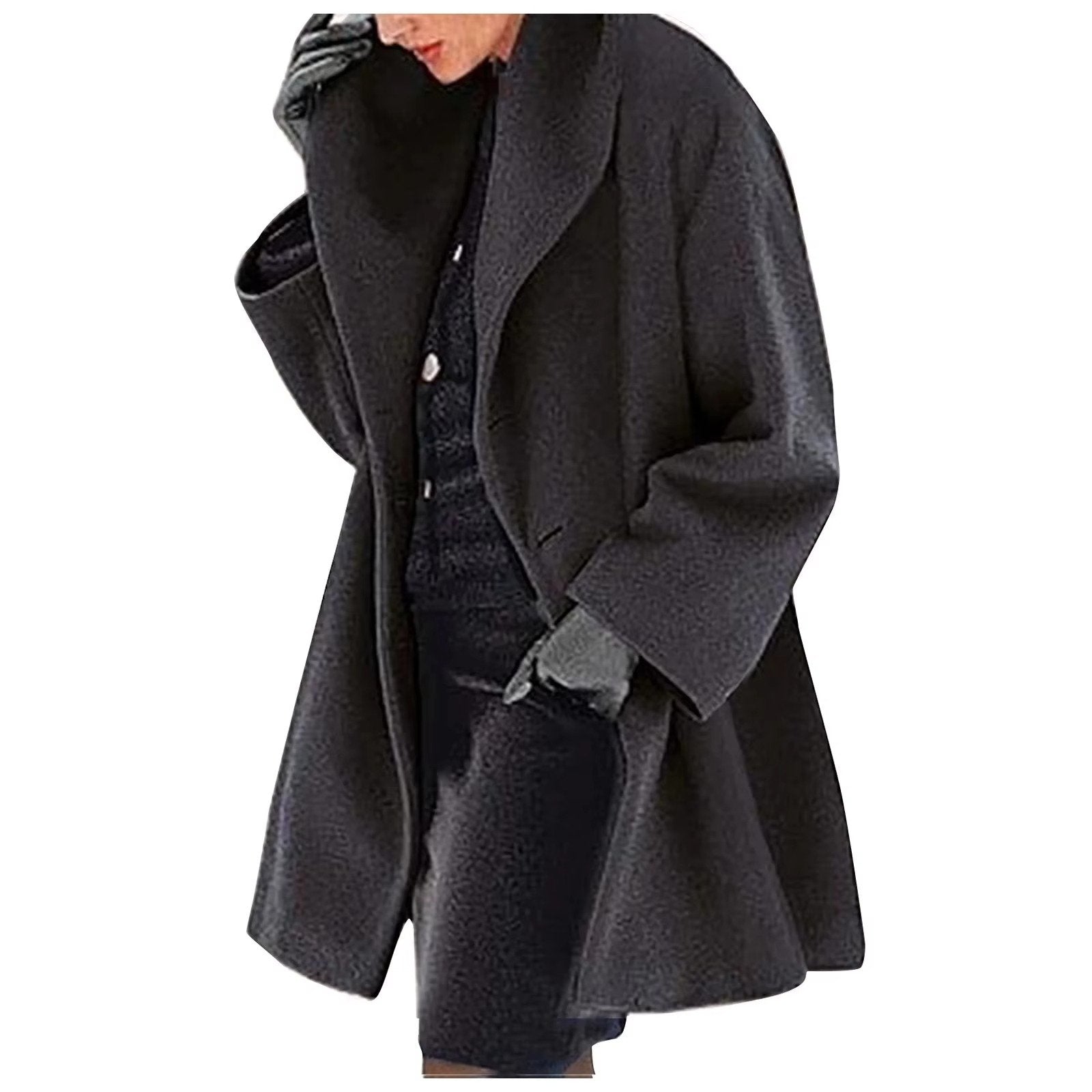 Women's Oversized Midi Wool Coat - Black
