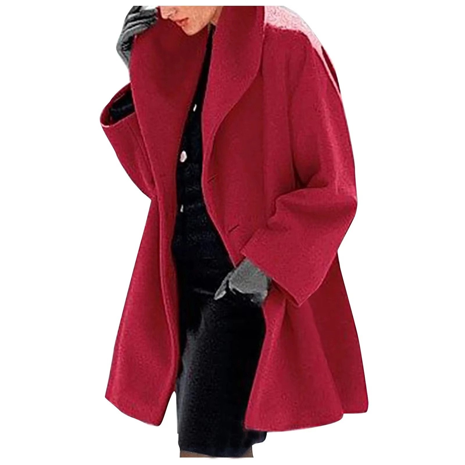 Women's Oversized Midi Wool Coat - Red