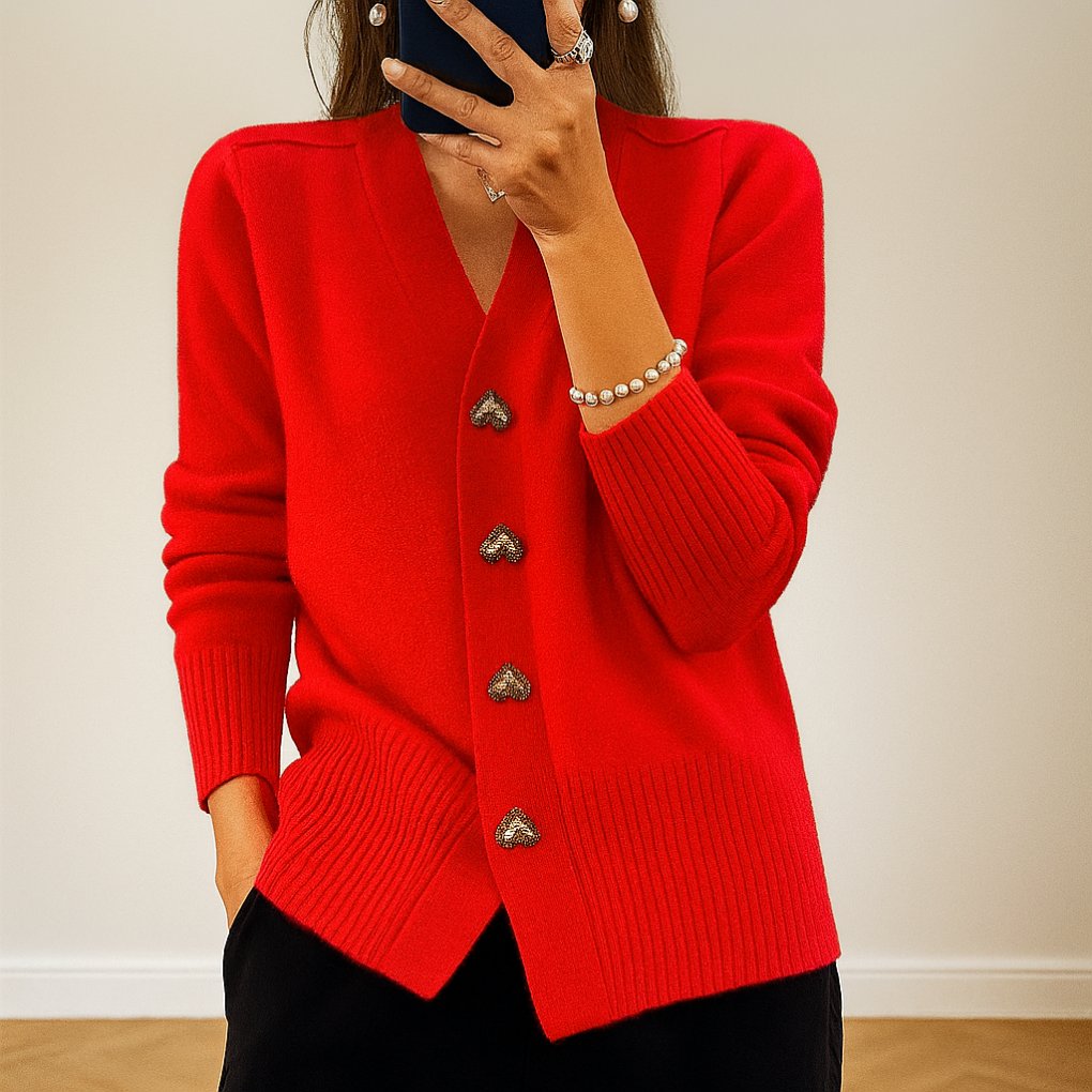 Women's Oversized V-Neck Cardigan - red