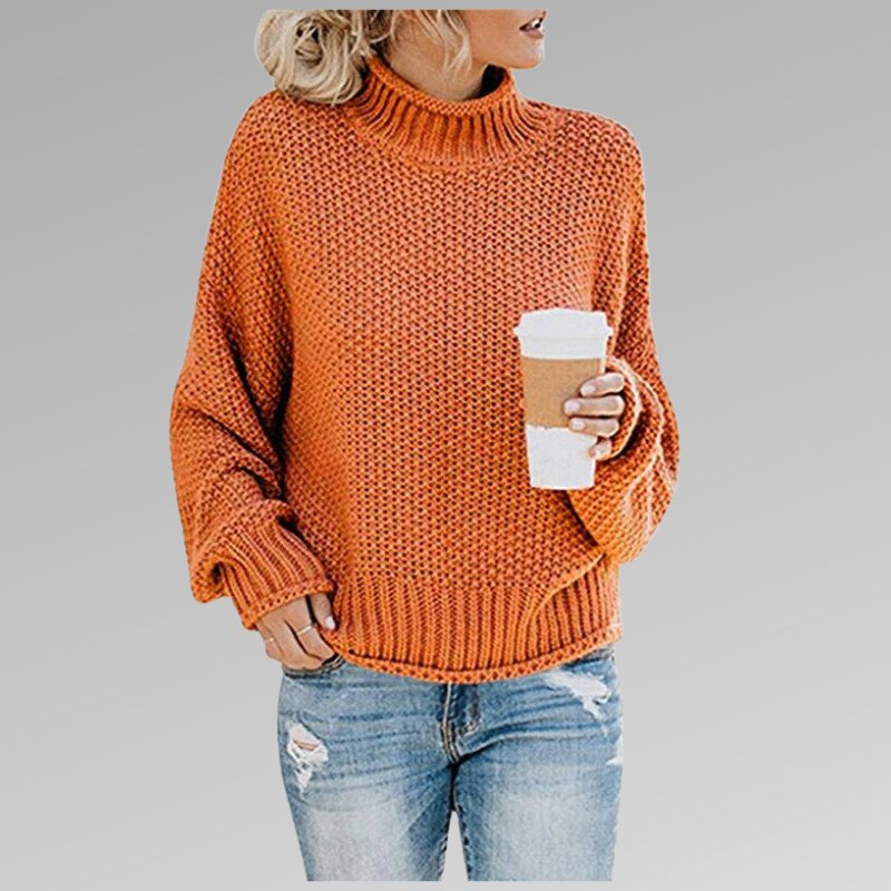 Women's Oversized Wool Roll Neck Jumper - Orange