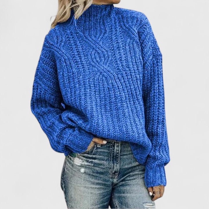 Women's Chunky Oversized Cable Knit Wool Jumper - Blue