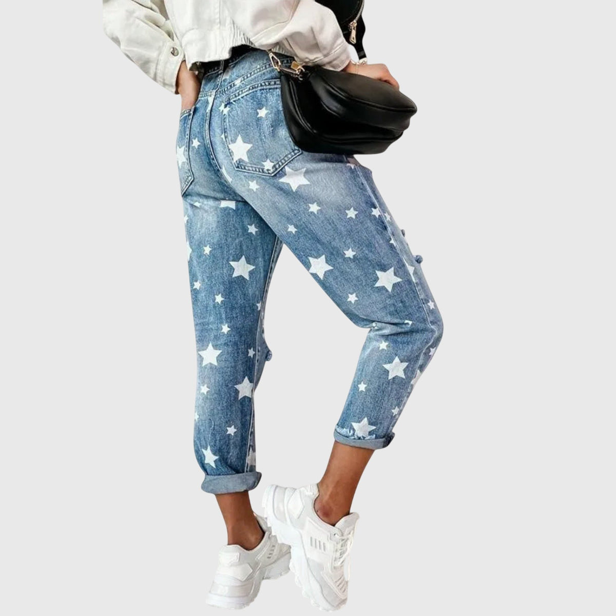 Women's High-Waisted Distressed Mom Jeans