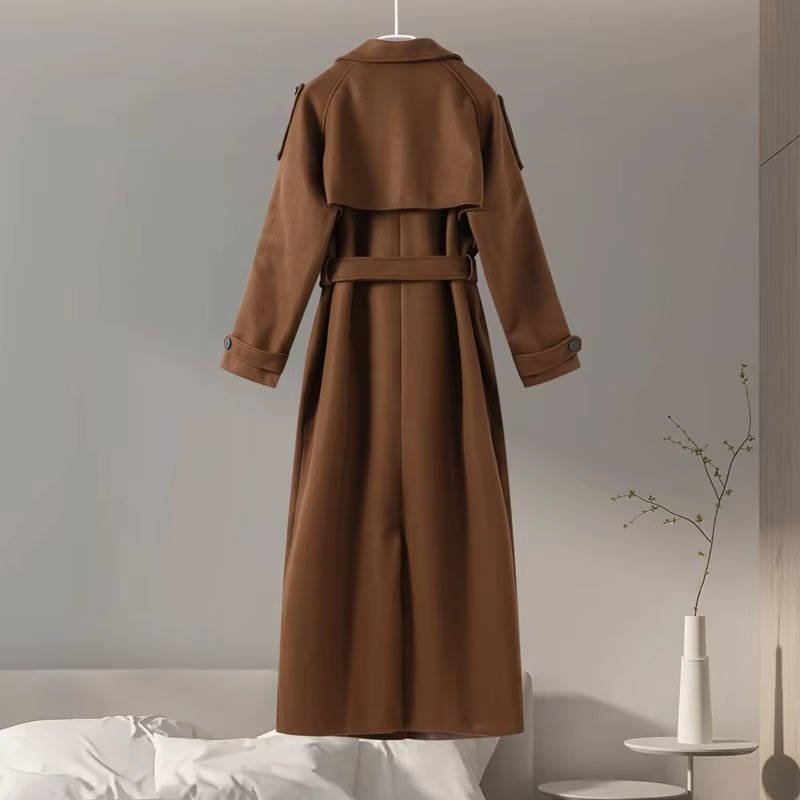 Women's Oversized Wool Trench Coat - Brown