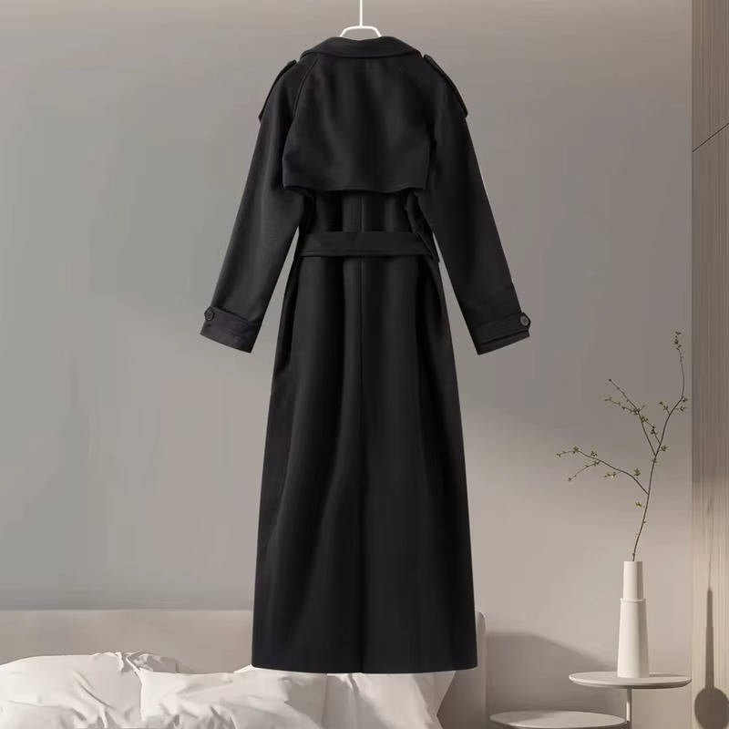 Women's Oversized Wool Trench Coat - Black