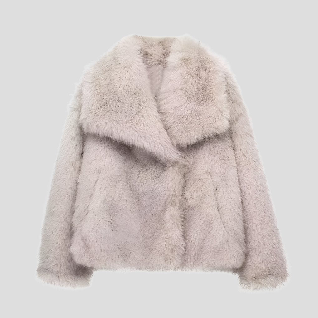 Women's Cropped Faux Fur Jacket - Beige