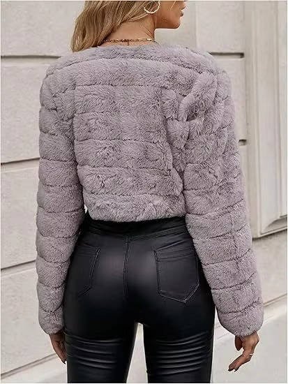 Women's Cropped Faux Fur Puffer Jacket