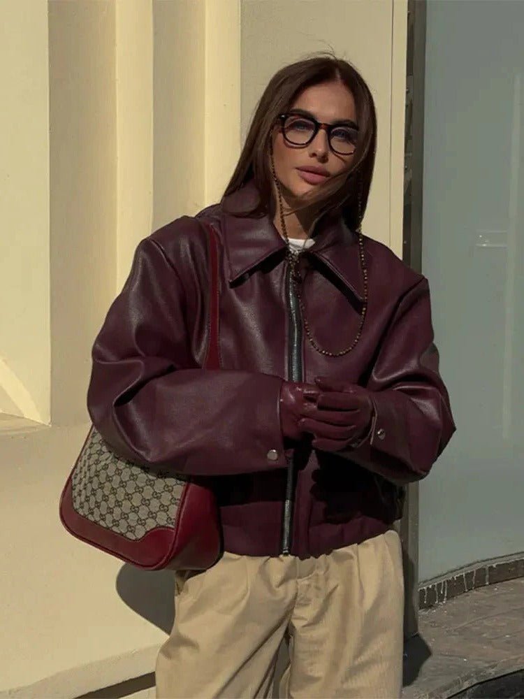 Women's Cropped Faux Leather Moto Jacket