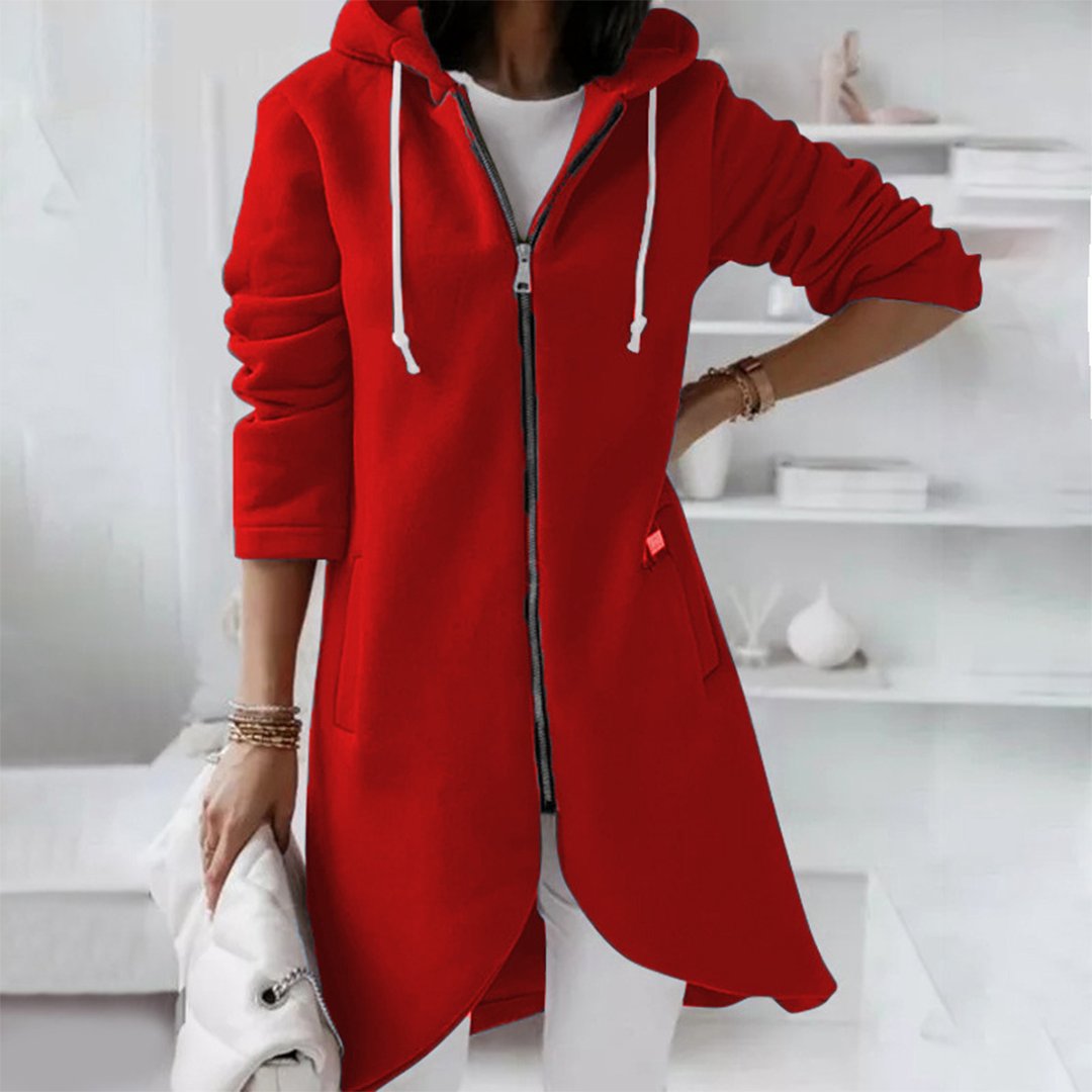 Women's Longline Hooded Coat - Red