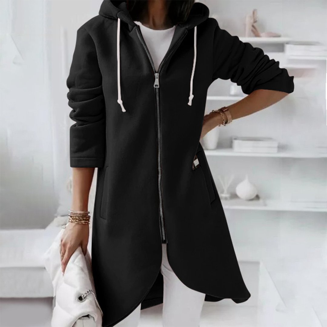 Women's Longline Hooded Coat - Black