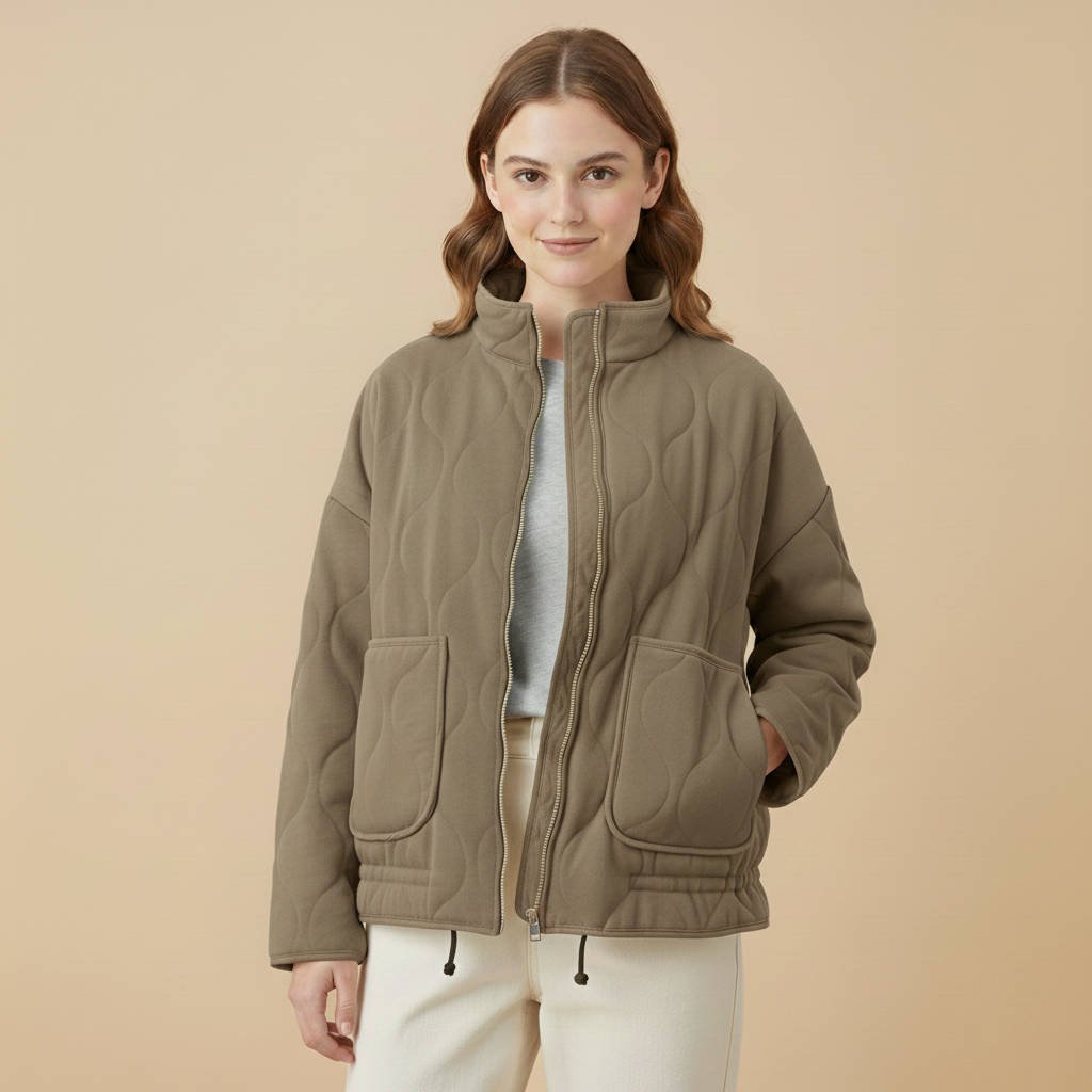 Women's Oversized Quilted Denim Jacket - Army Green