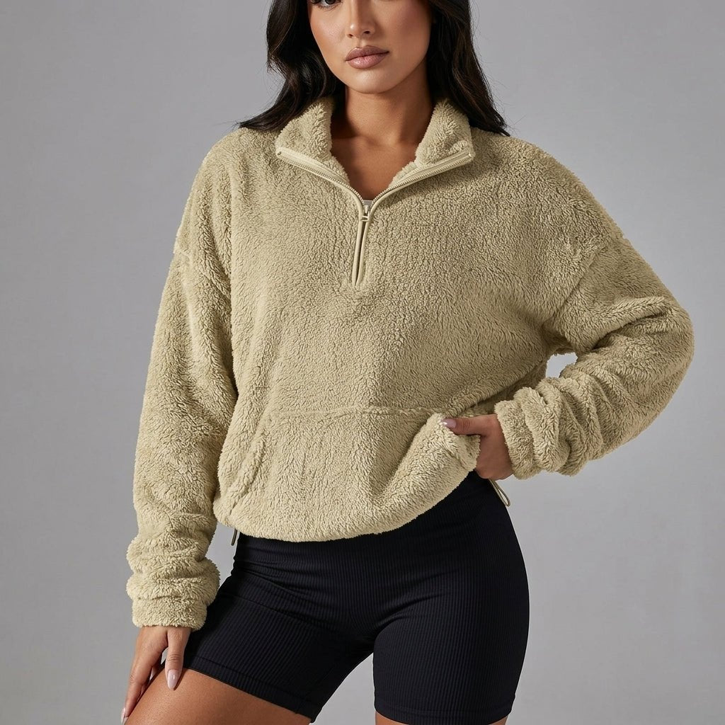 Women's Sherpa Fleece Half-Zip Jumper - Cream