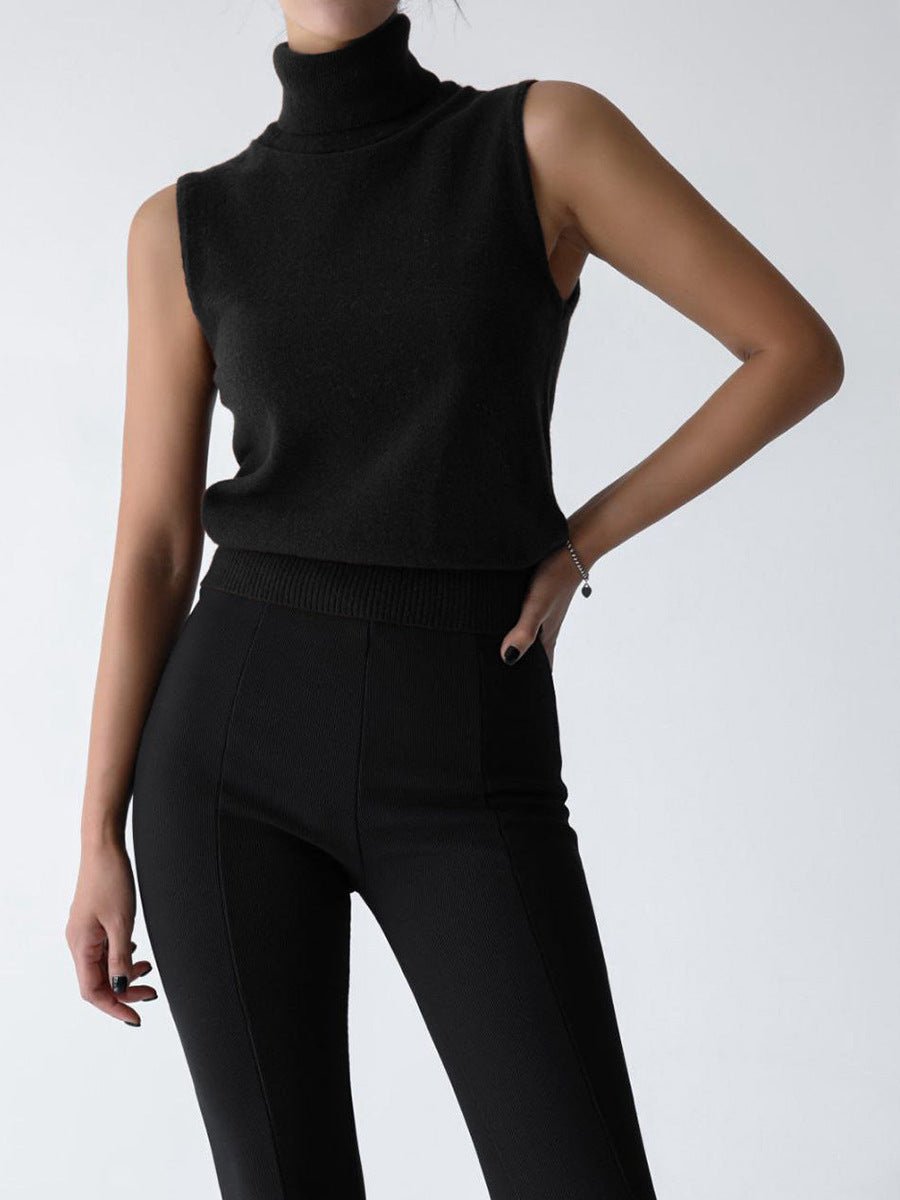 Women's Sleeveless Wool Roll Neck - Black