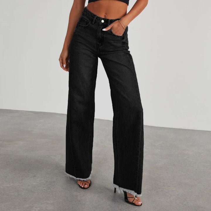 Women's Black High-Waisted Wide-Leg Jeans - Black