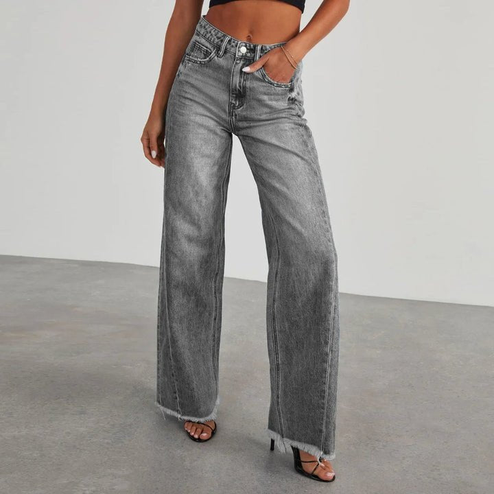 Women's Black High-Waisted Wide-Leg Jeans - Grey