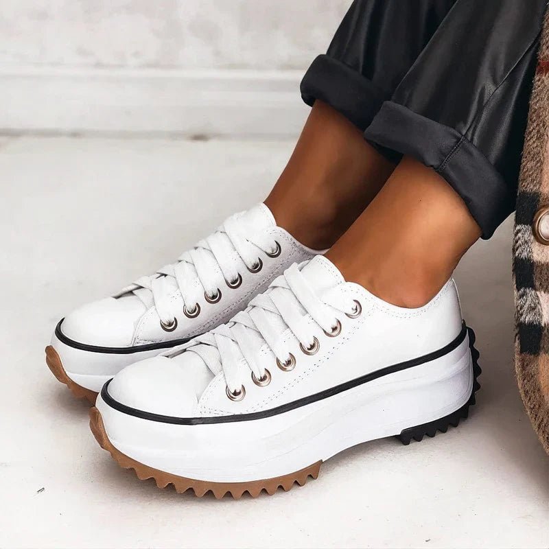 Women's Chunky Platform Lace-Up Trainers - Alpine white