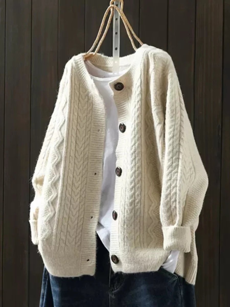 Women's Chunky Oversized Cable Knit Wool Cardigan - Beige