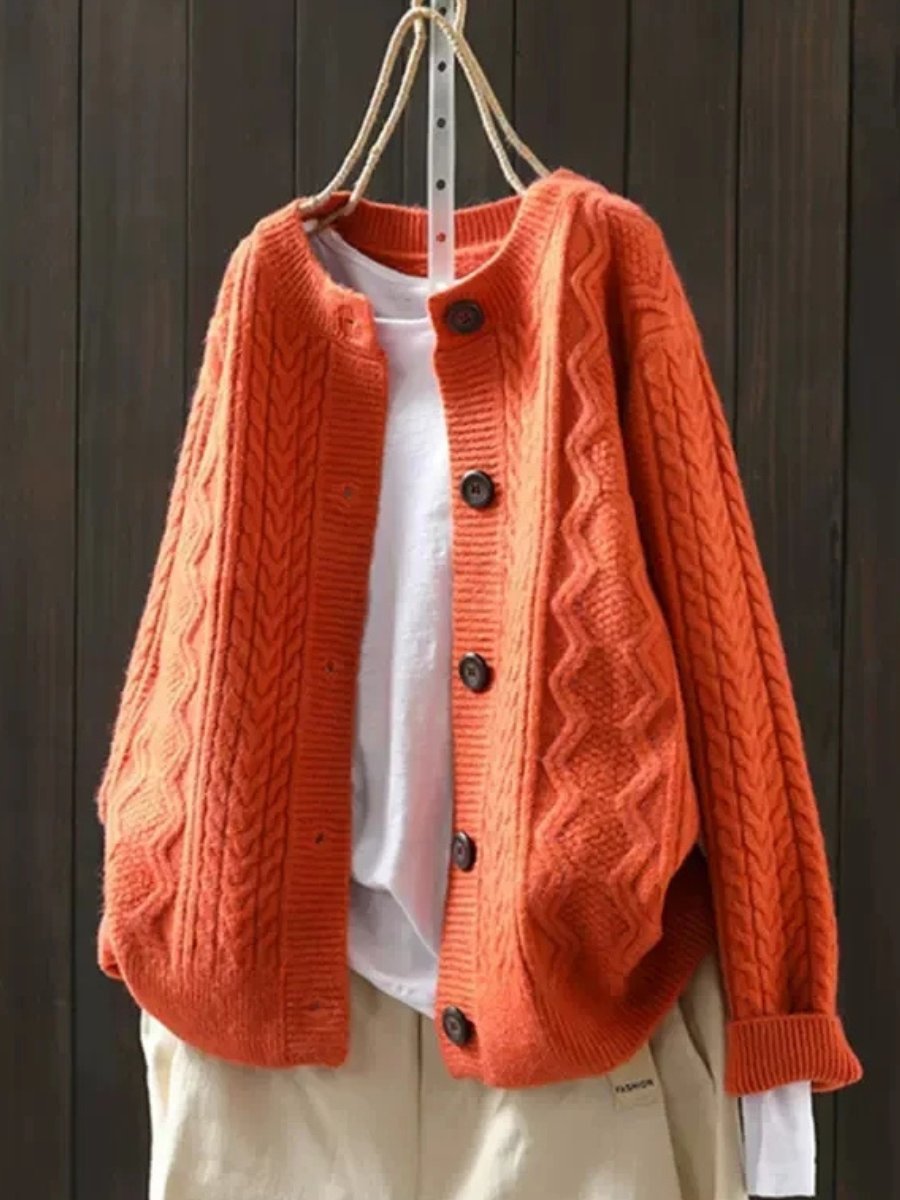Women's Chunky Oversized Cable Knit Wool Cardigan - Orange