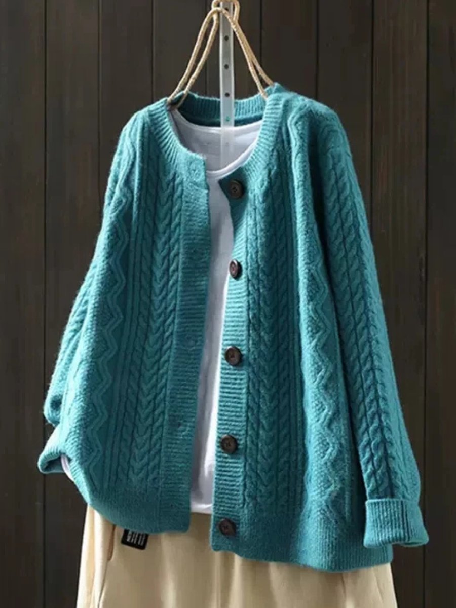 Women's Chunky Oversized Cable Knit Wool Cardigan - Blue
