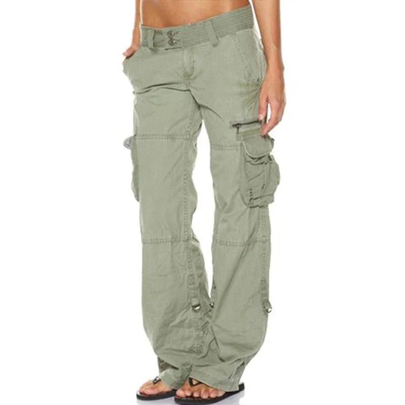 Women's Black Cargo Straight-Leg Trousers - Green