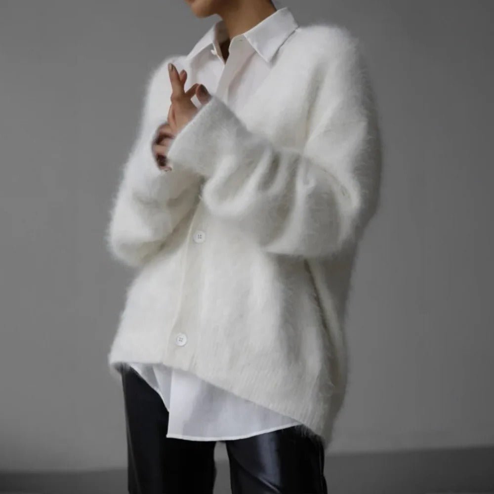 Women's Oversized V-Neck Cardigan - White