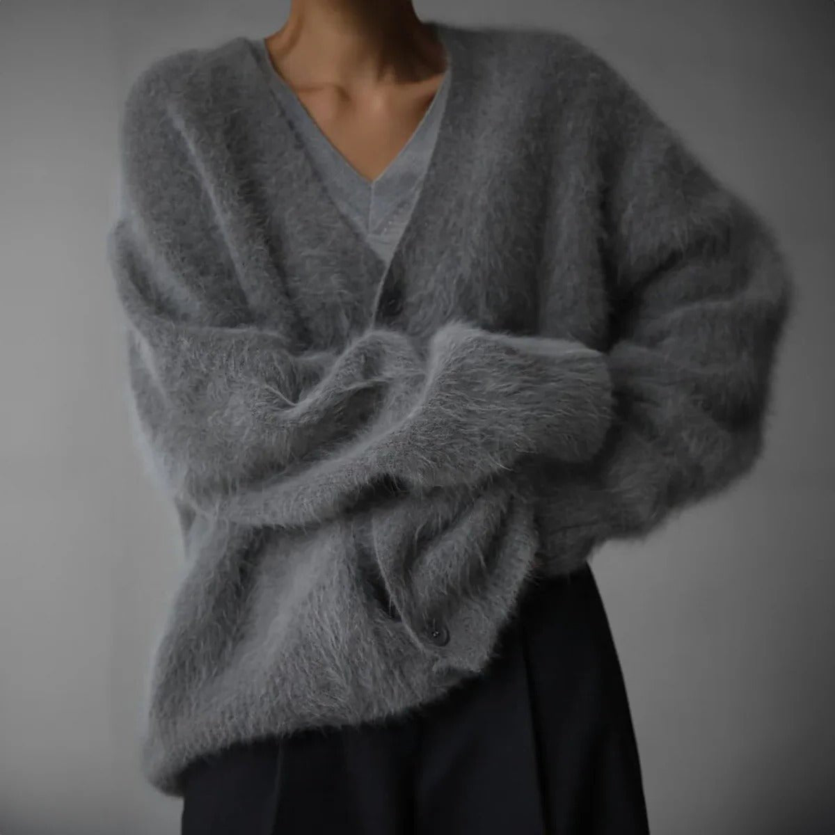 Women's Oversized V-Neck Cardigan - Dark Gray