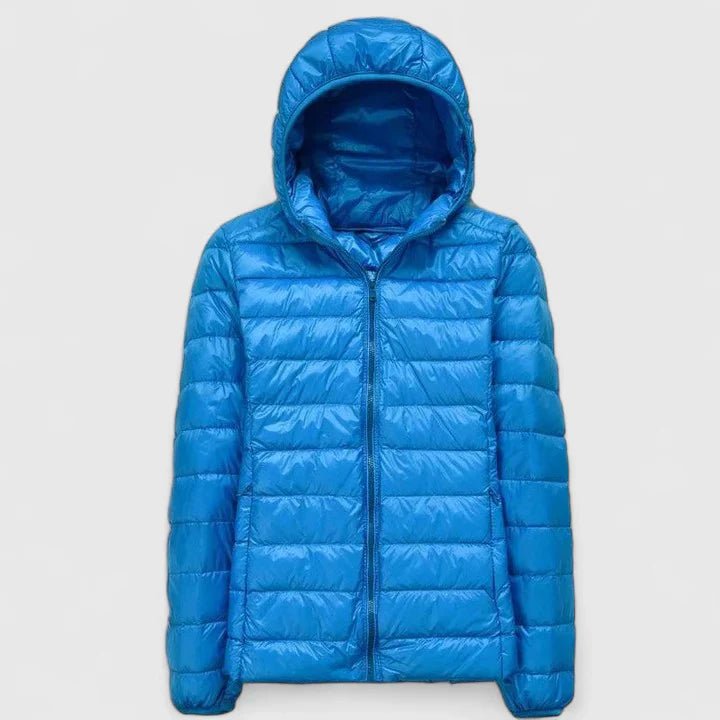 Women's Slim Hooded Puffer Jacket - Sky Blue