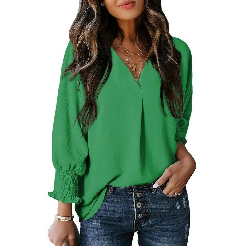 Women's Black Oversized Chiffon Blouse - Dark Green
