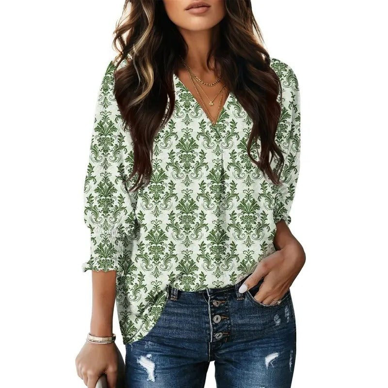 Women's Black Oversized Chiffon Blouse - Green