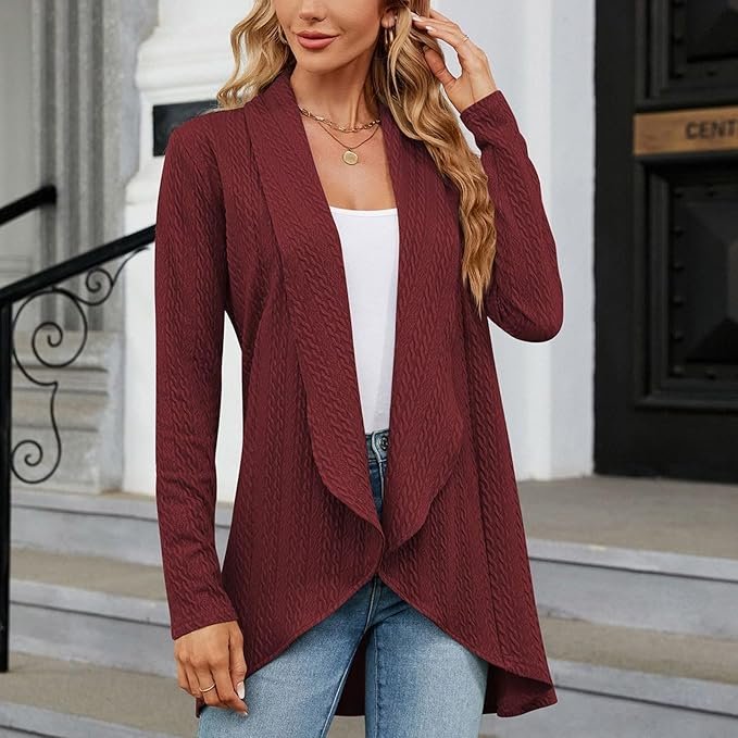 Women's Cable Knit Cardigan - Burgundy