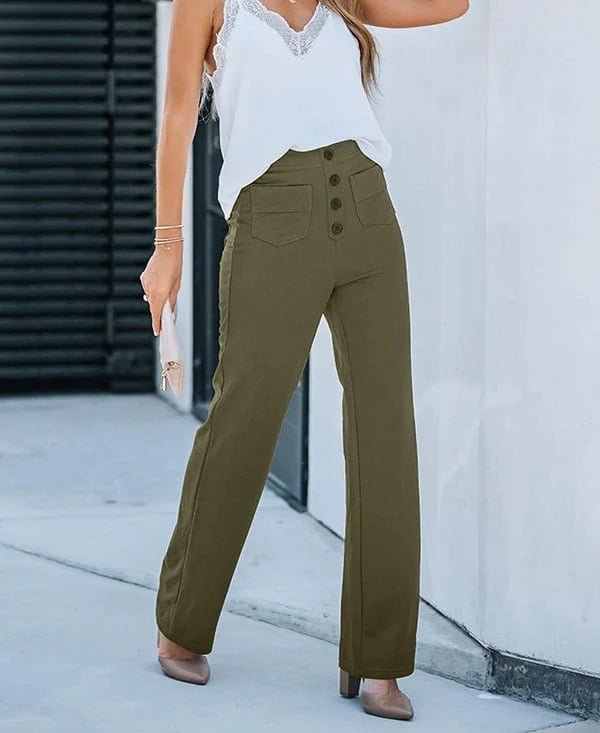 Women's High-Waisted Wide-Leg Trousers - Green