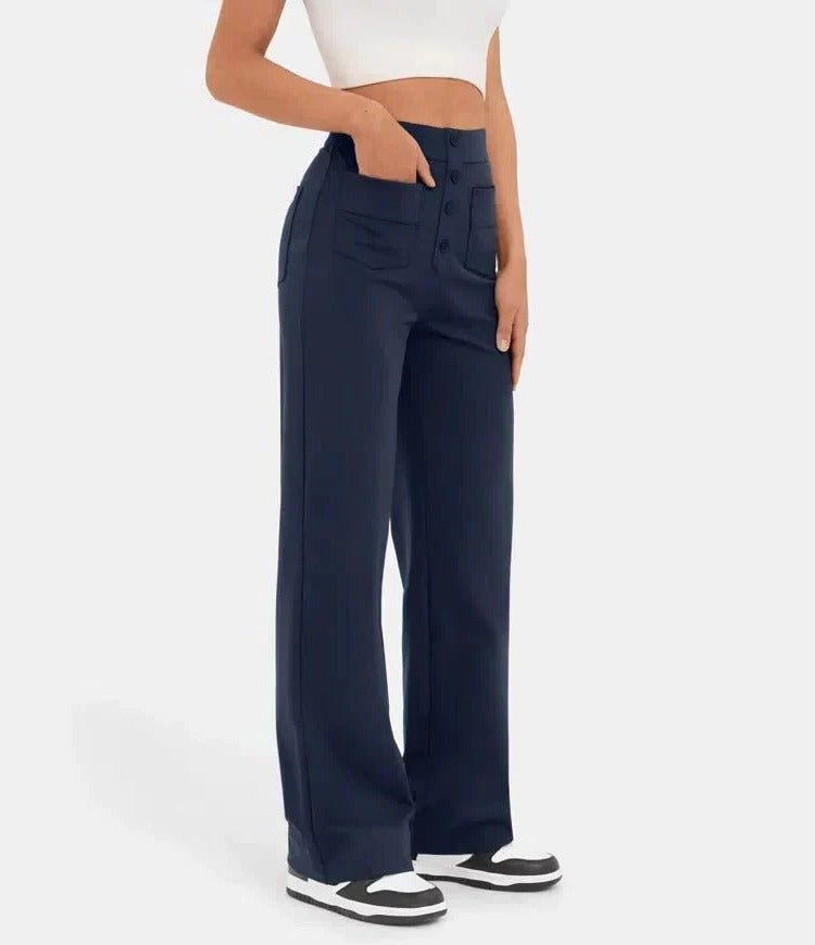 Women's High-Waisted Wide-Leg Trousers - Navy Blue