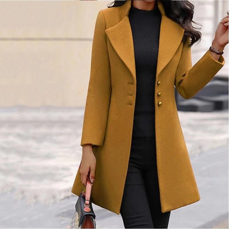 Women's Slim Longline Wool Coat - Yellow
