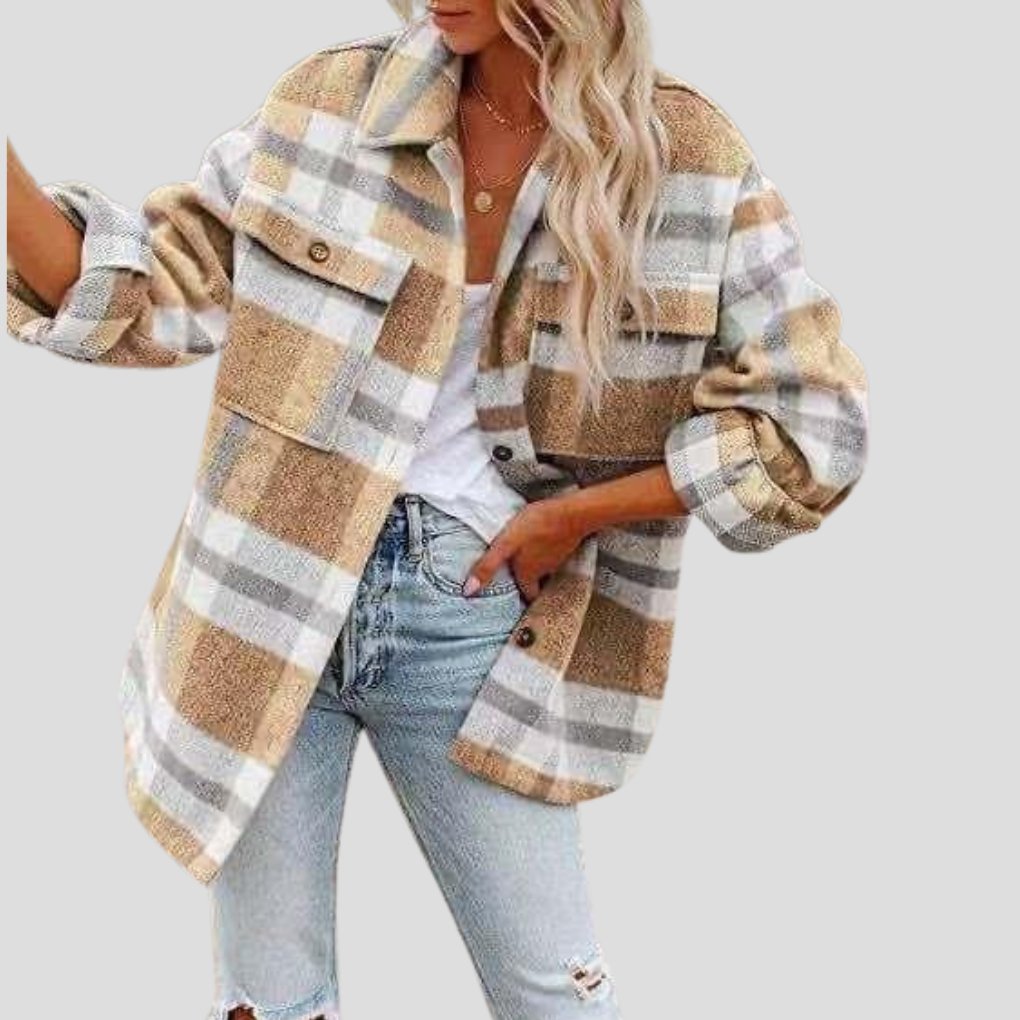 Women's Plaid Oversized Shacket - Brown