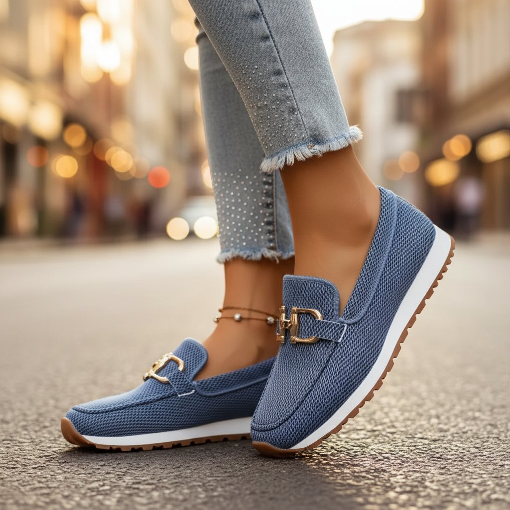 Women's Mesh Knit Slip-On Platform Trainers - Blue