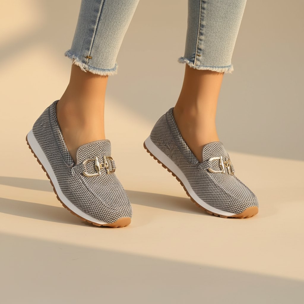 Women's Mesh Knit Slip-On Platform Trainers - Gray