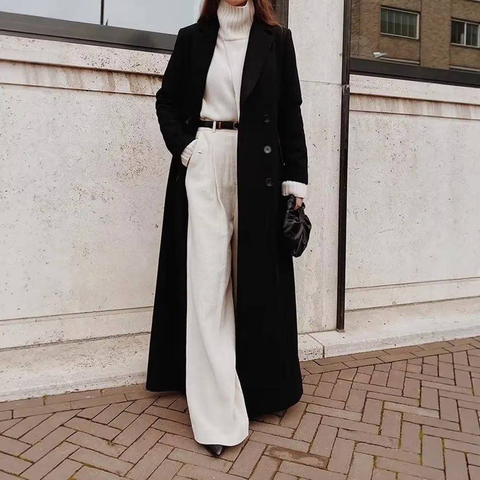 Women's Oversized Maxi Belted Longline Wool Trench Coat