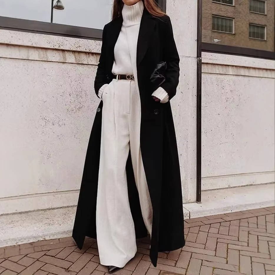 Women's Oversized Maxi Belted Longline Wool Trench Coat