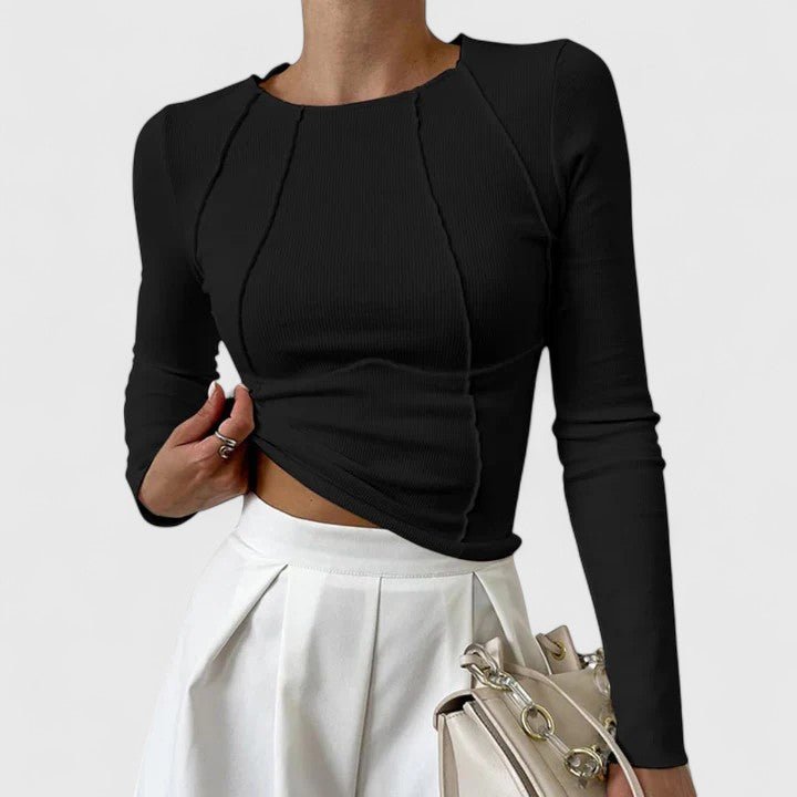 Women's Crop Long Sleeve Top - Black
